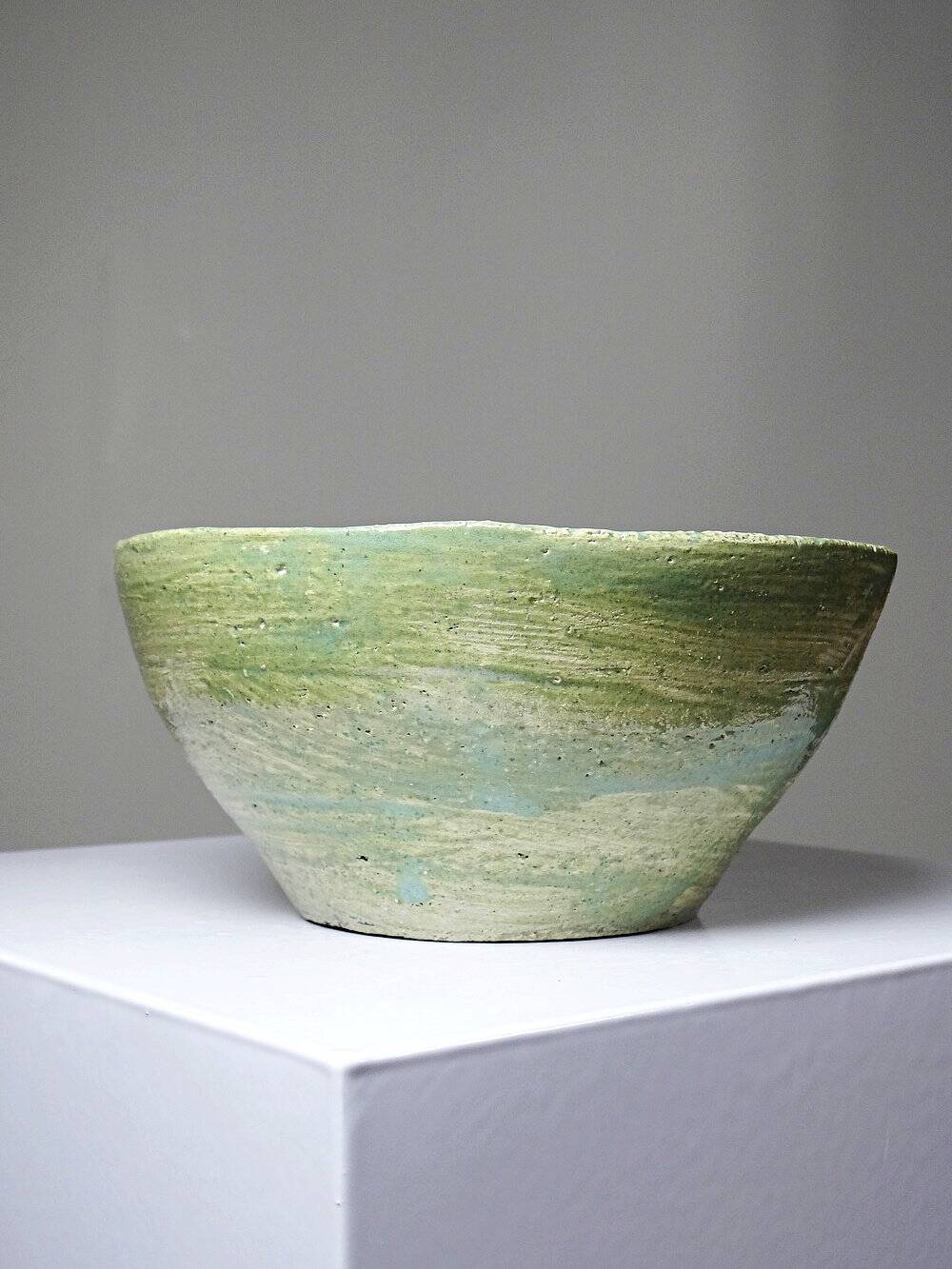 Vintage XX-XIXth century celadon blue-green ceramic artisan bowl wabi-sabi.