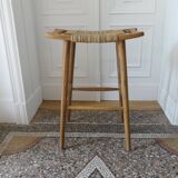 Teak and raffia bar stool