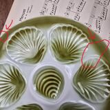 Set of 6 Moulin des Loups oyster plates – vintage green earthenware