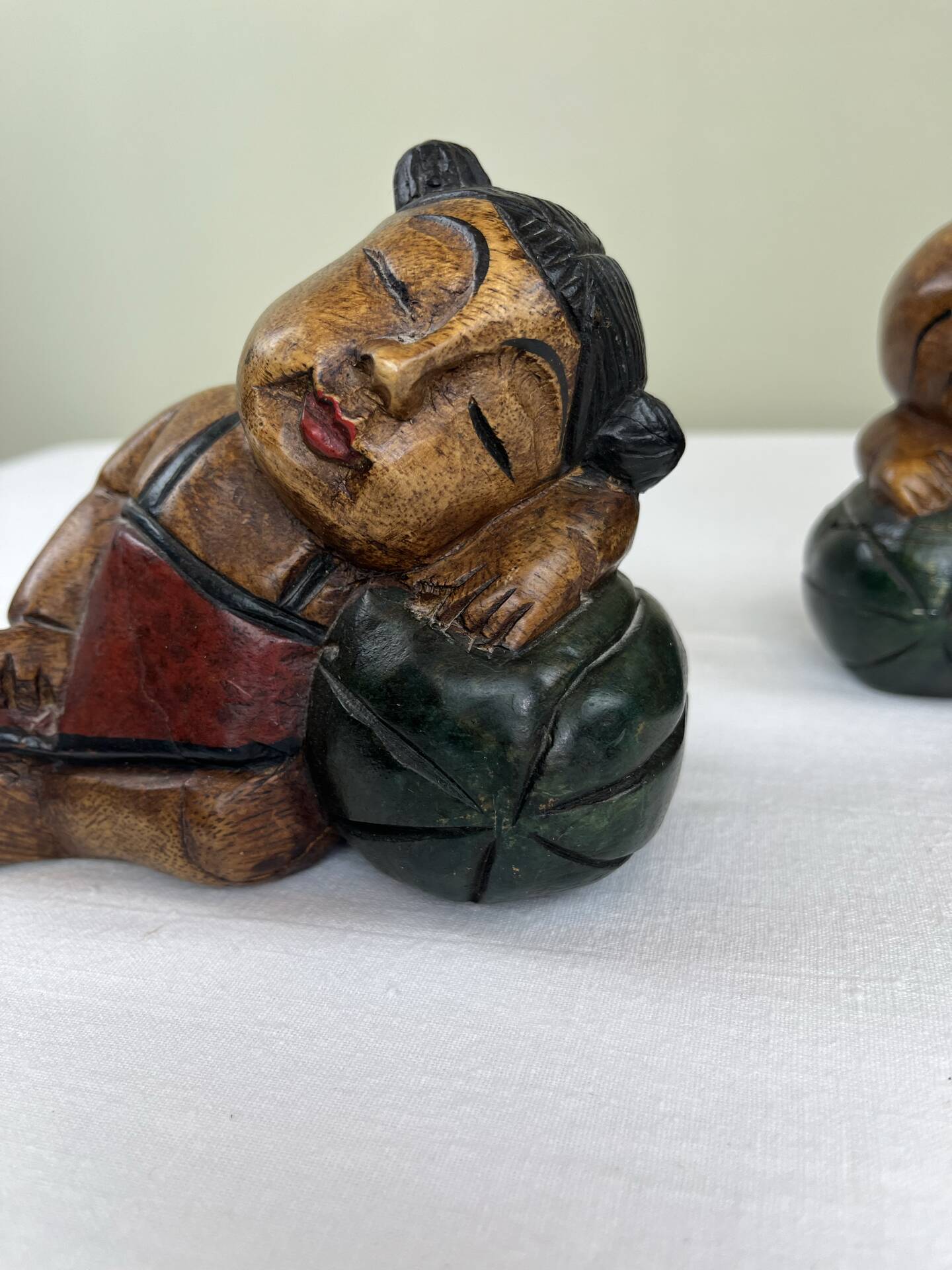 Carved wooden bookends