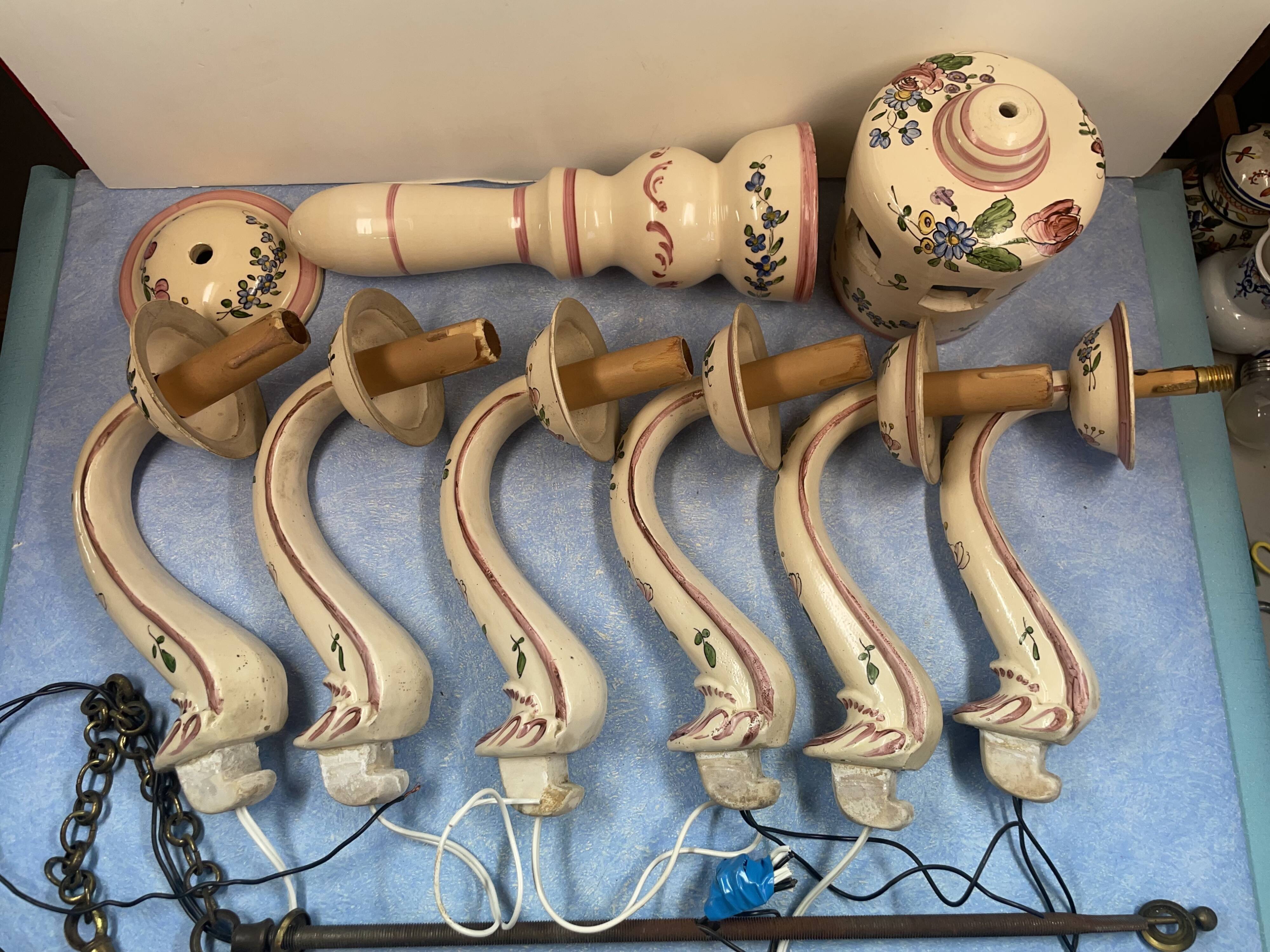 Antique chandelier in eastern faience, to be re-electrified, sold dismantled circa 1930