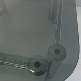 Vintage Italian Space Age square coffee table in smoked glass and chrome metal