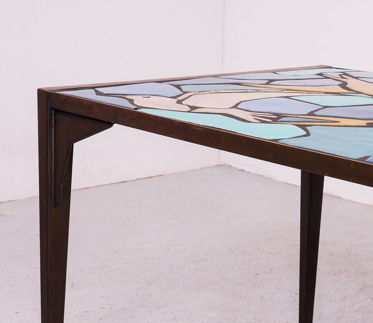 Ceramic mosaic tile coffee table with bird motif, 1970s