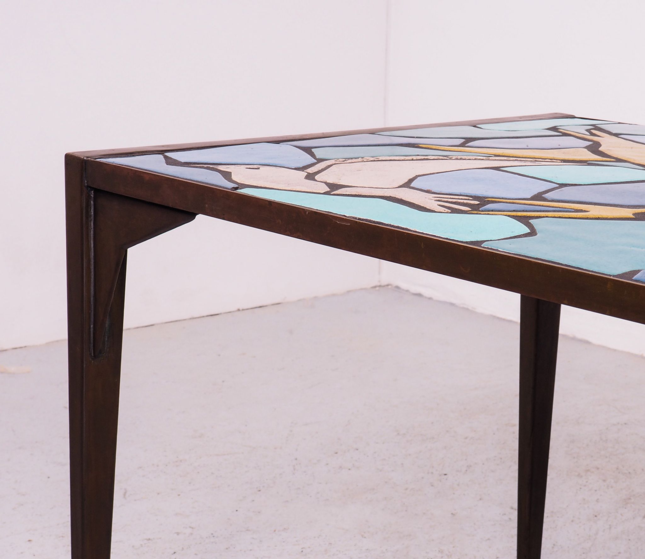 Ceramic mosaic tile coffee table with bird motif, 1970s