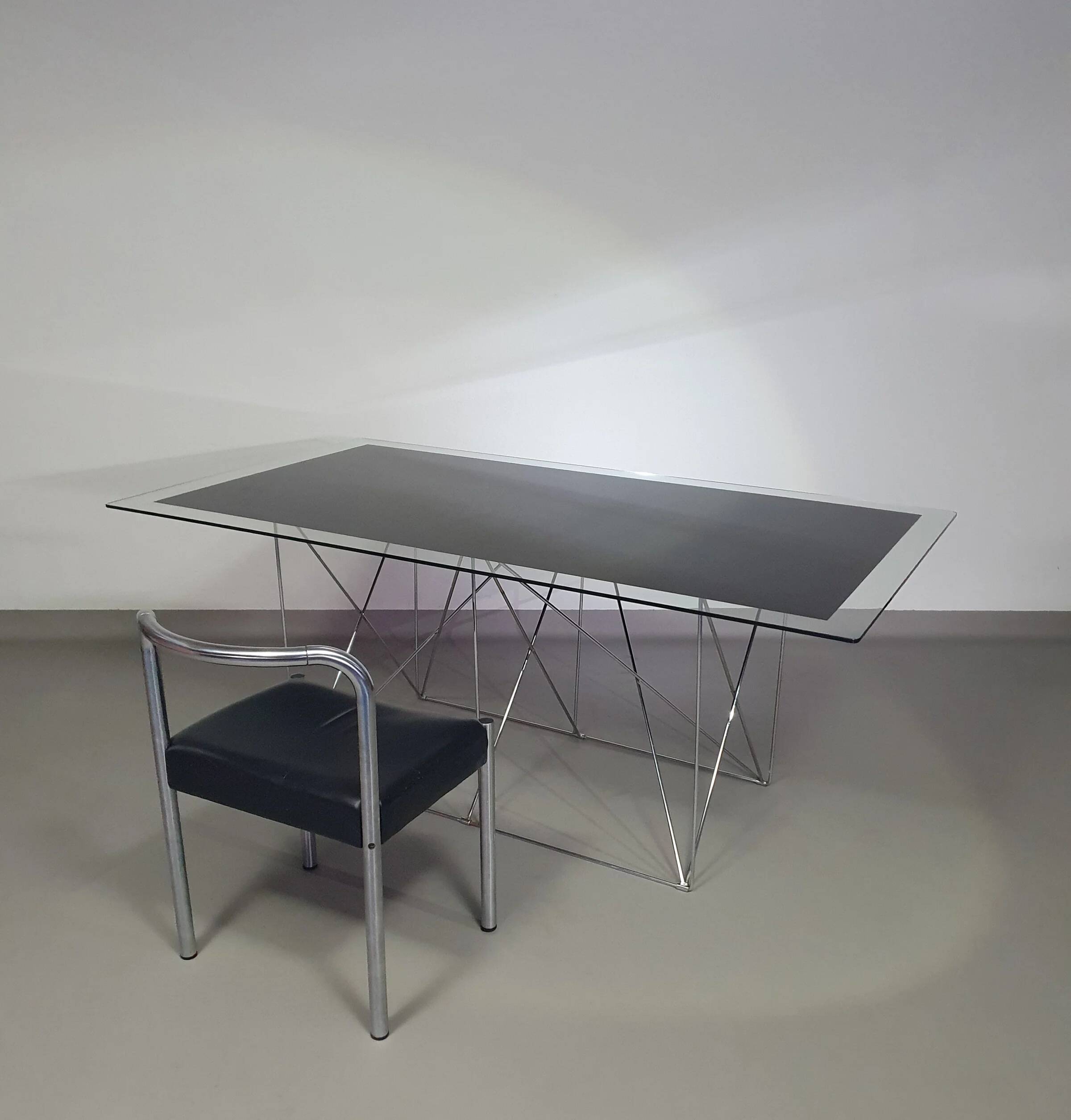 Steel and glass dining table by Max Sauze for Max Sauze Studio, 1970s