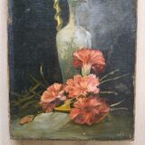 Old pitcher painting with carnations