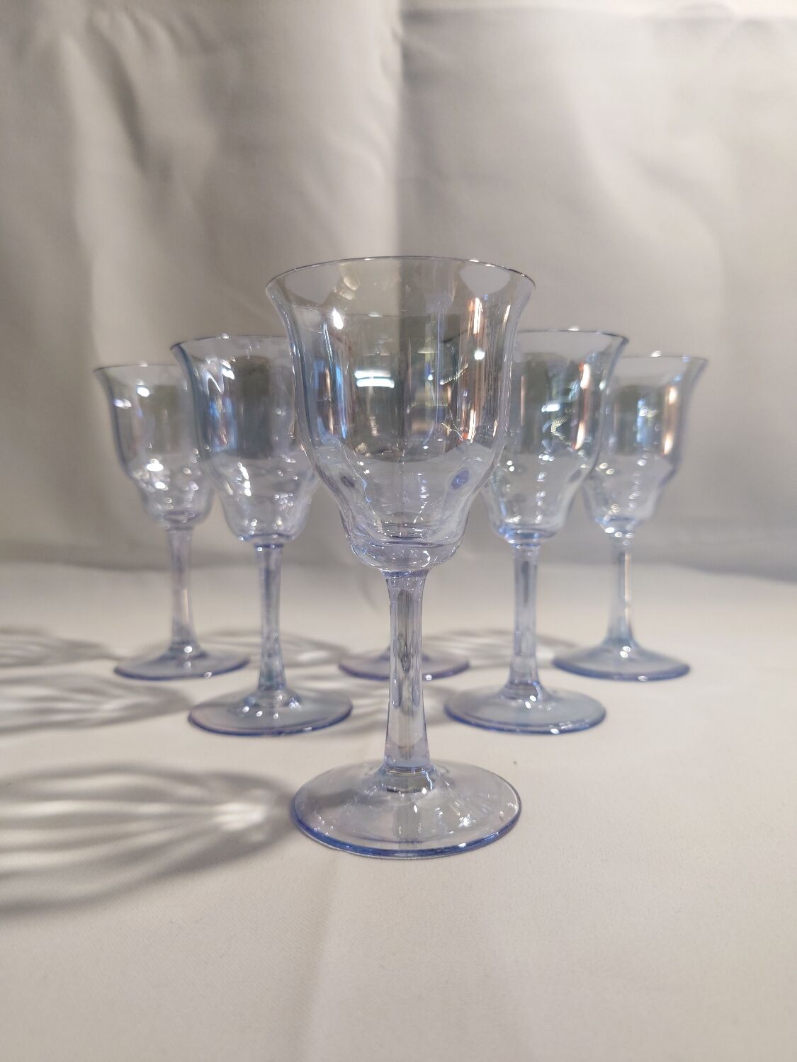 Blue crystal wine glasses x6
