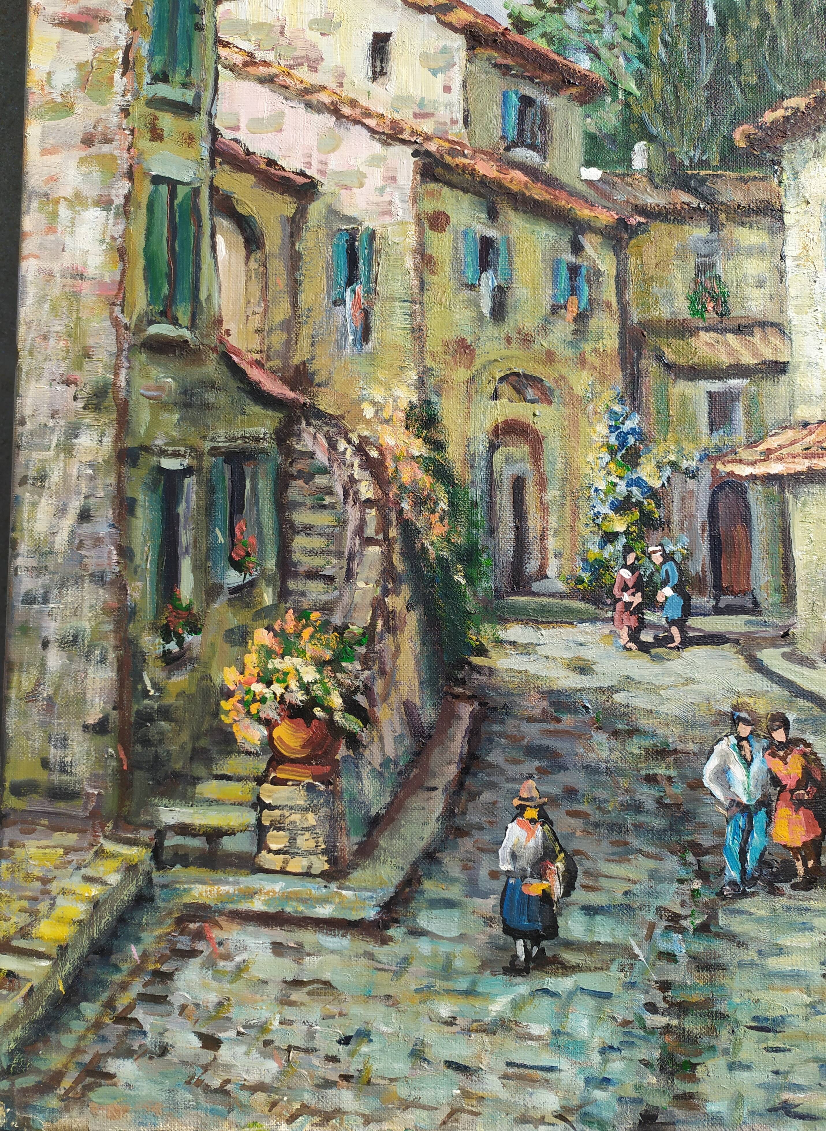 Oil on canvas "Grimaud Village" by HL
