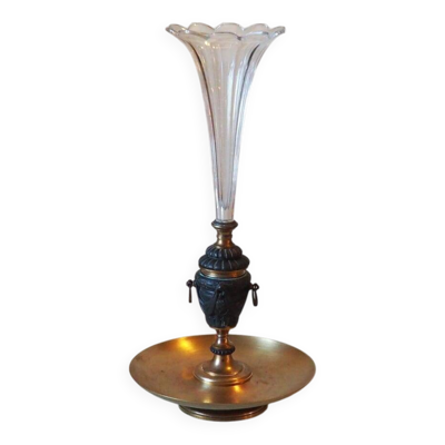 Vase soliflore français ancien en cristal, bronze et laiton, début des années 1920