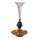 French antique crystal bronze and brass cornet soliflore vase from the early 1920s.