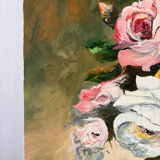 Autumn roses, oil on canvas signed Esterel.