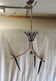 Modernist chandelier with 3 lights in gold and black metal, opaline shade - 50s