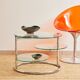 Table basse en verre et métal tubulaire avec plateaux pivotants