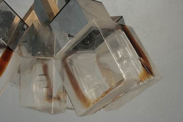 Chandelier 1970 design glass and stainless steel