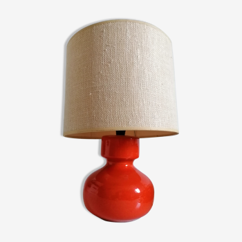 Lampe vintage pied céramique orange abat jour toile de jute design scandinave