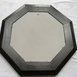 Octagonal beveled wooden mirror