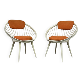 Scandinavian Circle Armchairs attributed to Yngve Ekström, 1960s, Set of 2