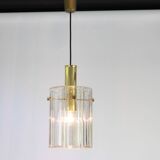 Large lantern-shaped pendant light with cylindrical glass shade by Limburg, Germany, 1960s.