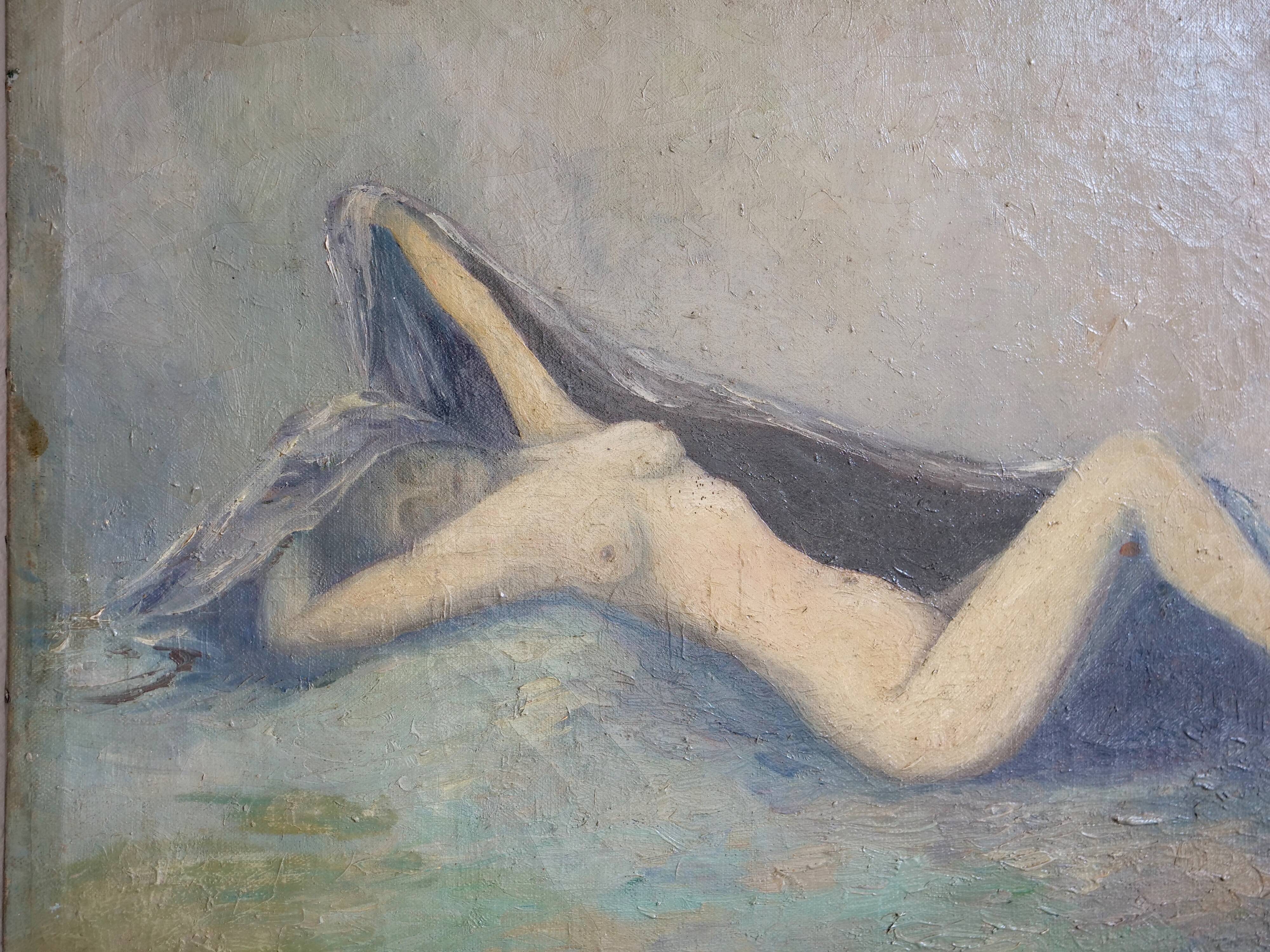 Tableau nu allongé art naïf