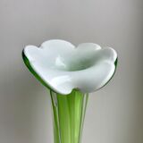 Vase soliflore en opaline et verre vert pomme style murano années 60-70