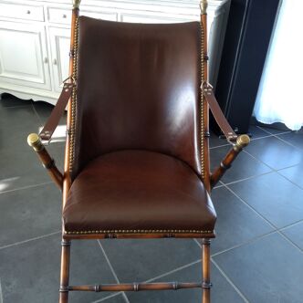 Folding wood and leather country armchair
