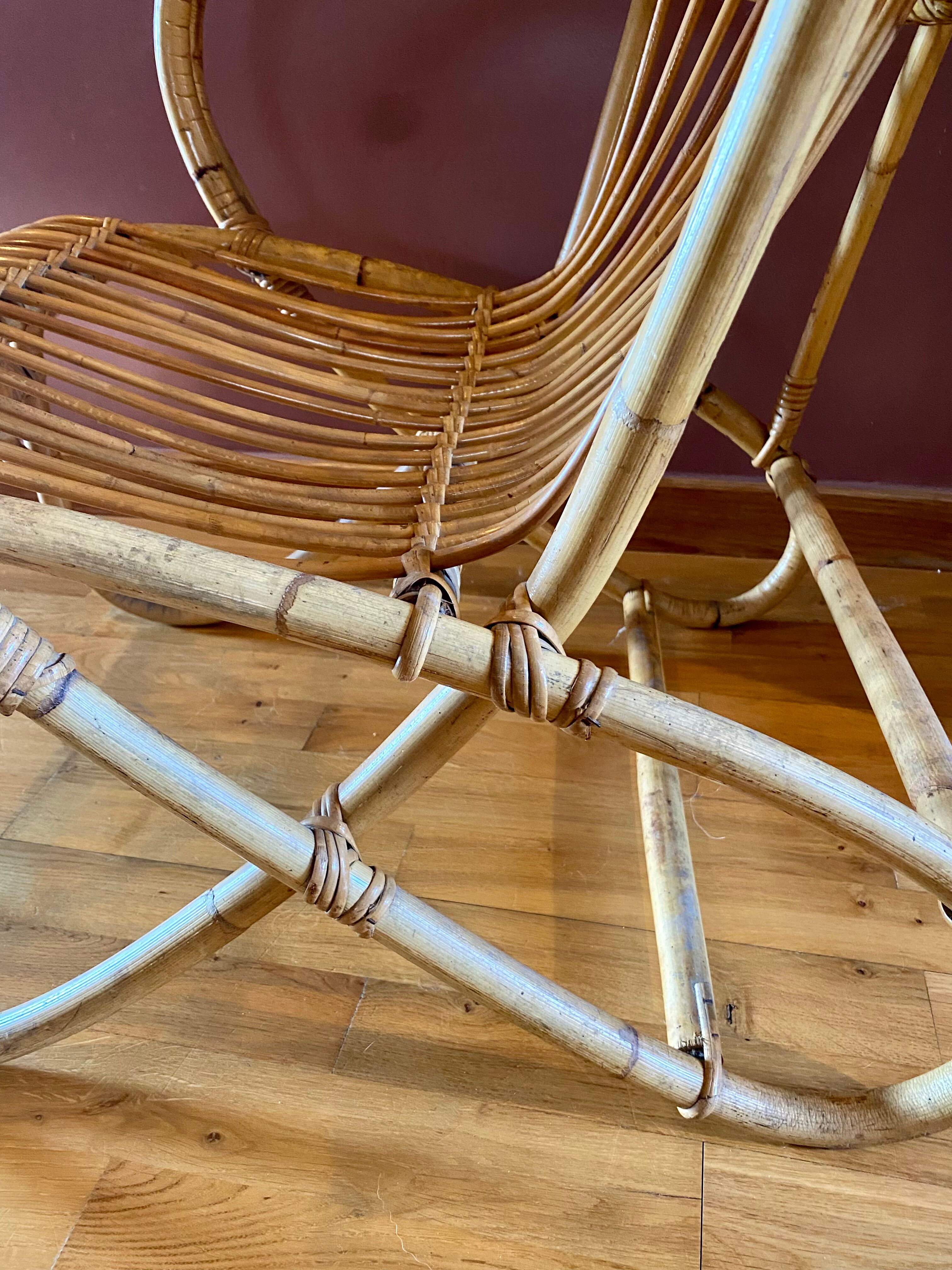 Adult armchair, vintage rattan and bamboo from the 60