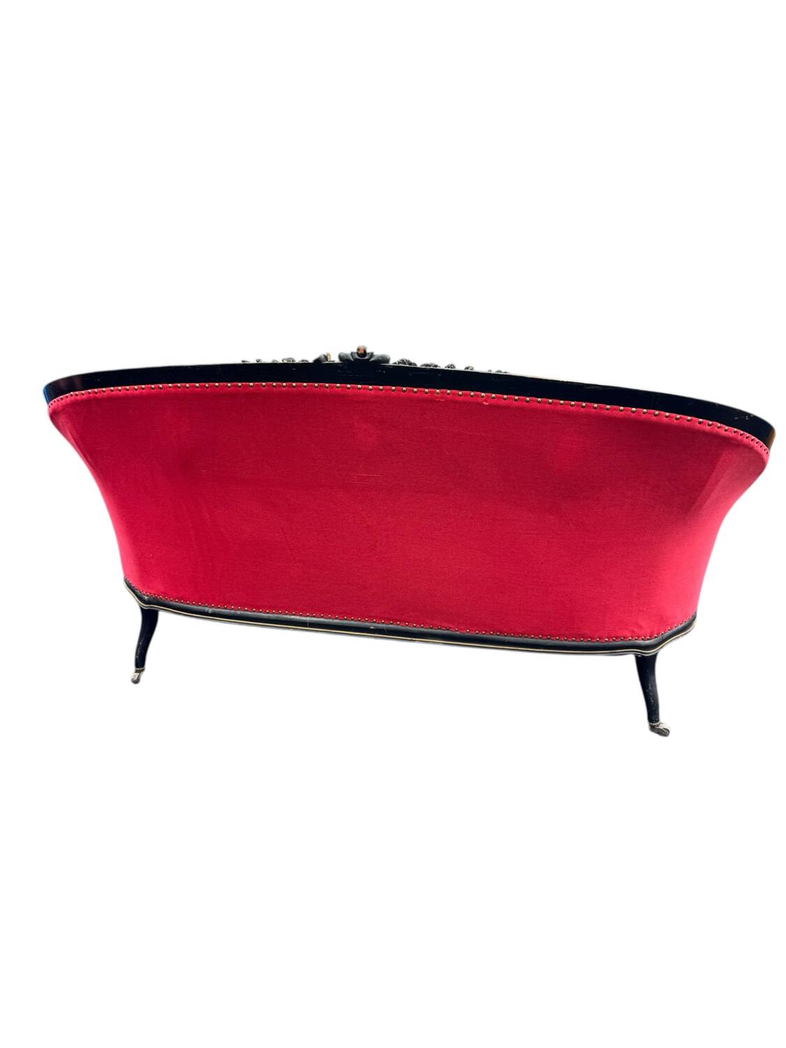 Napoleon III period bench – Blackened wood, brass and red velvet