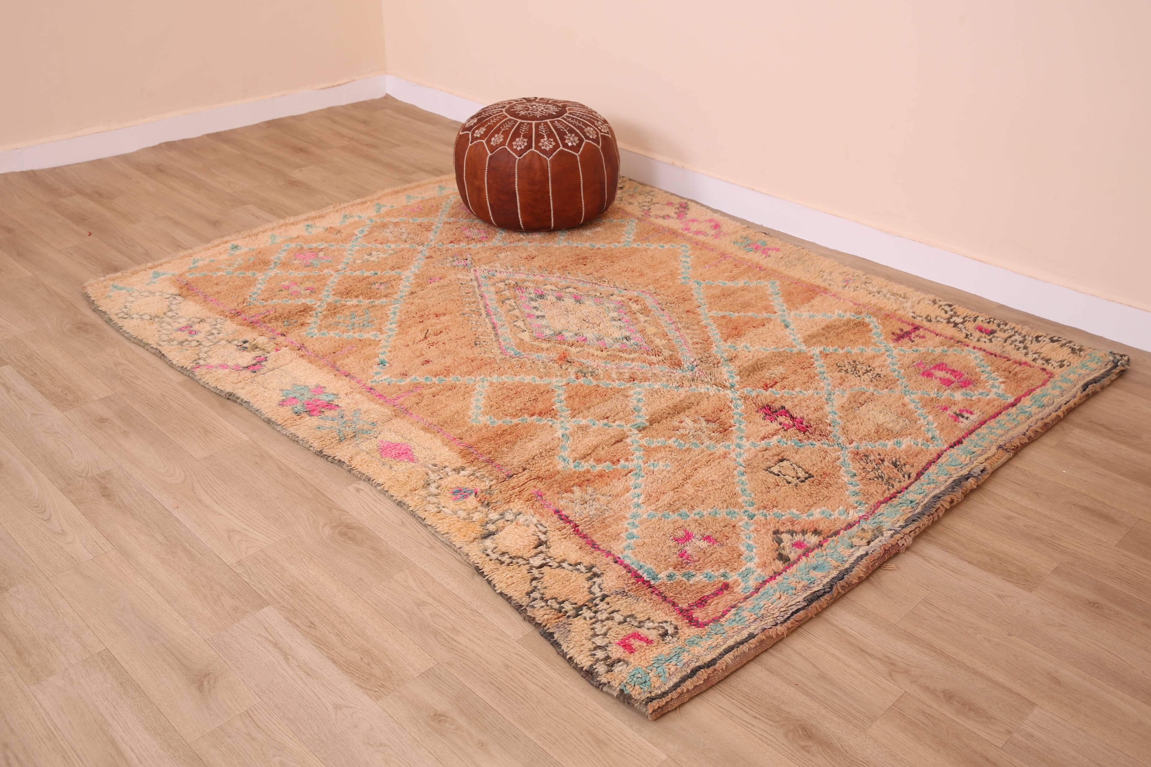 Peach Vintage Moroccan Rug 170 x 230 cm, Berber Wool Rug, Handmade Boho Rug