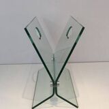 Designer magazine rack in glass and brushed steel