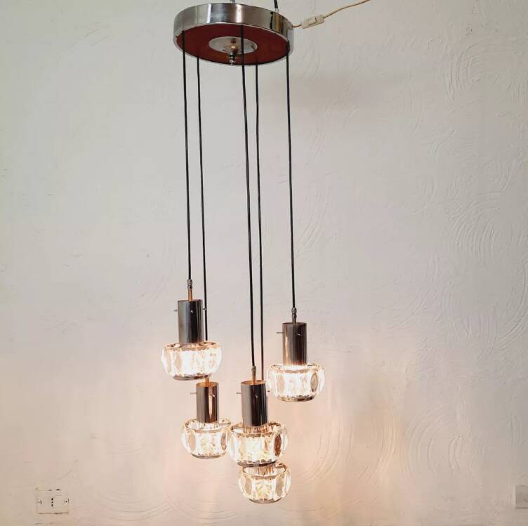 Cascade chandelier - vintage - steel and glass