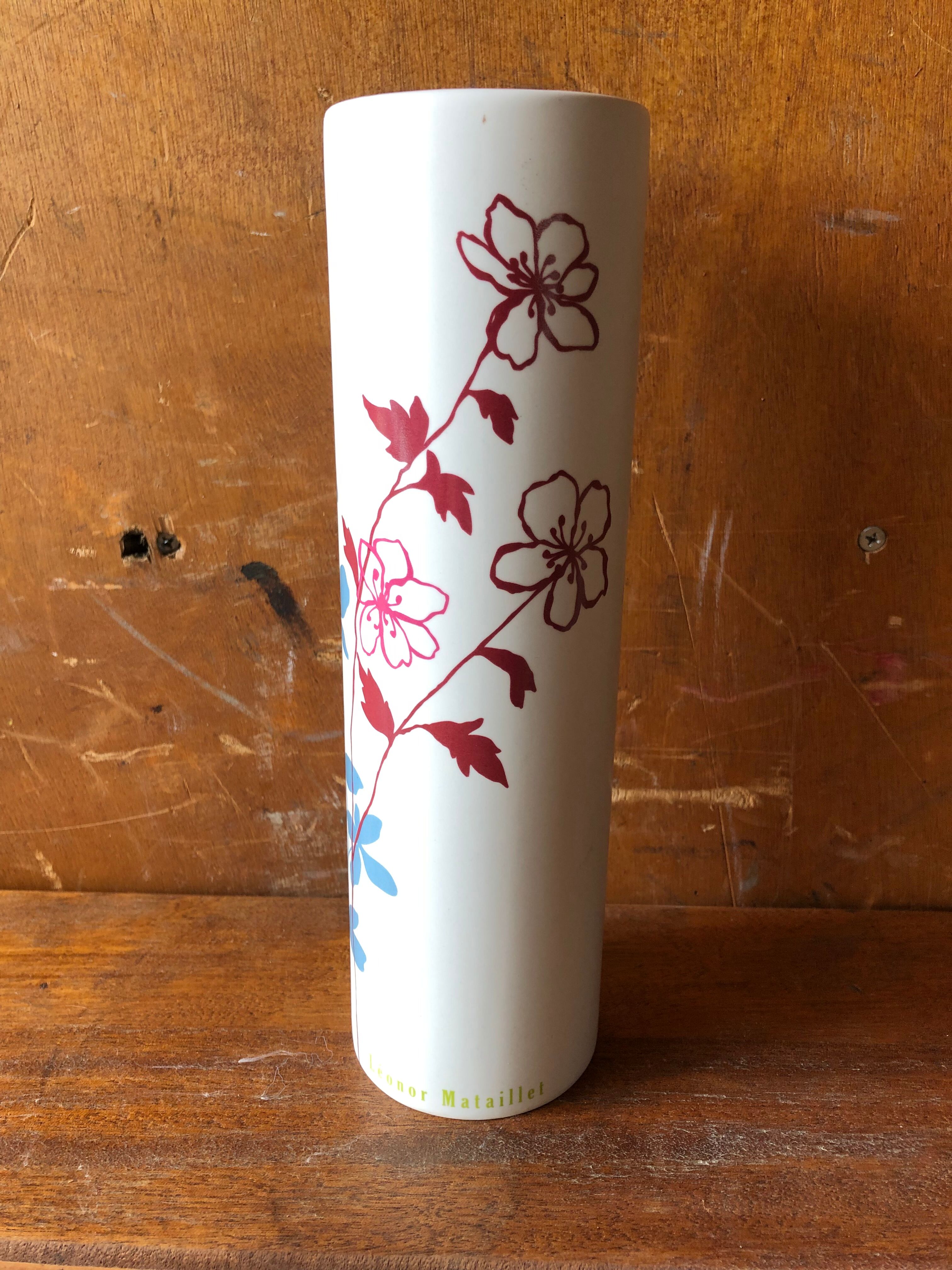 Vase roll leonor mataillet ceramic painting flowers vintage