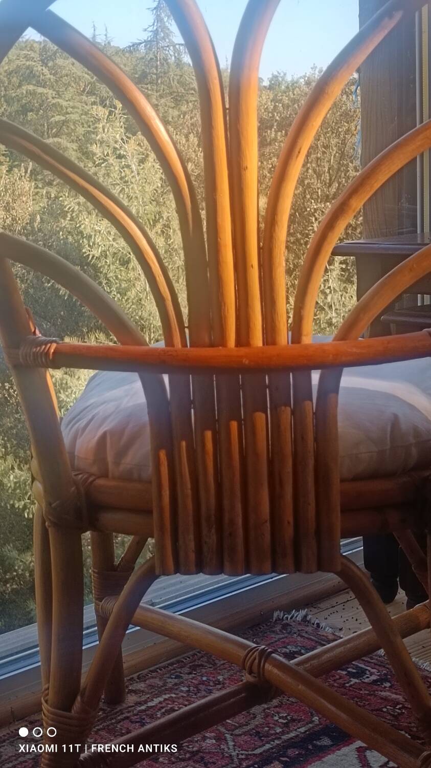 Chaise vintage en rotin et bambou, France, des années 1960