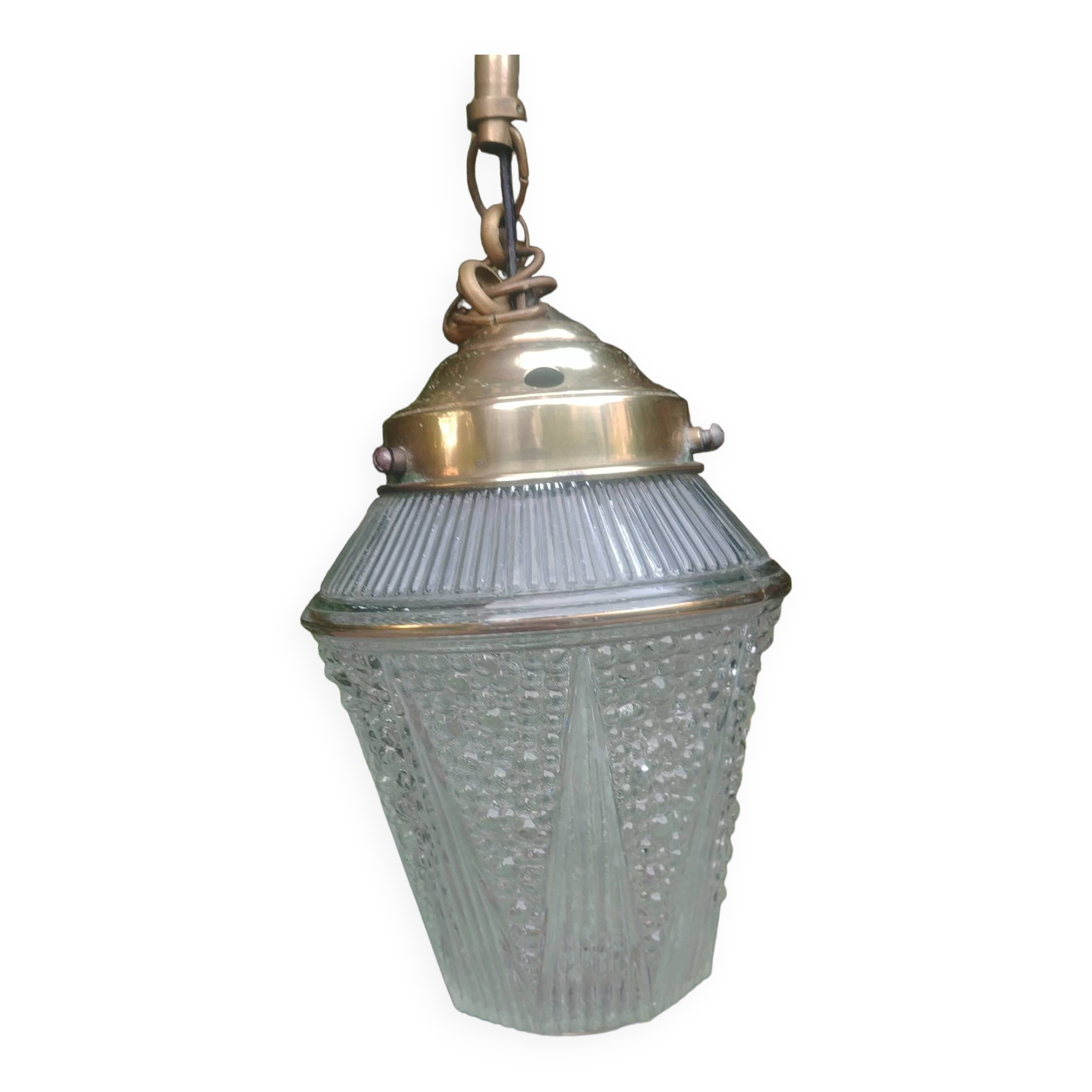 Art Deco style glass and brass pendant from the 20s/30s in water green color