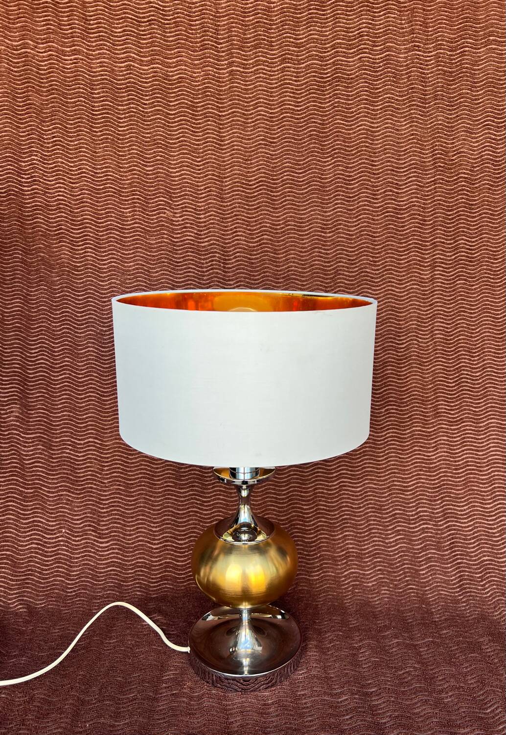 VINTAGE 1970 LARGE FORMAT LAMP CHROME BASE 1 BRUSHED ALUMINIUM BALL DO