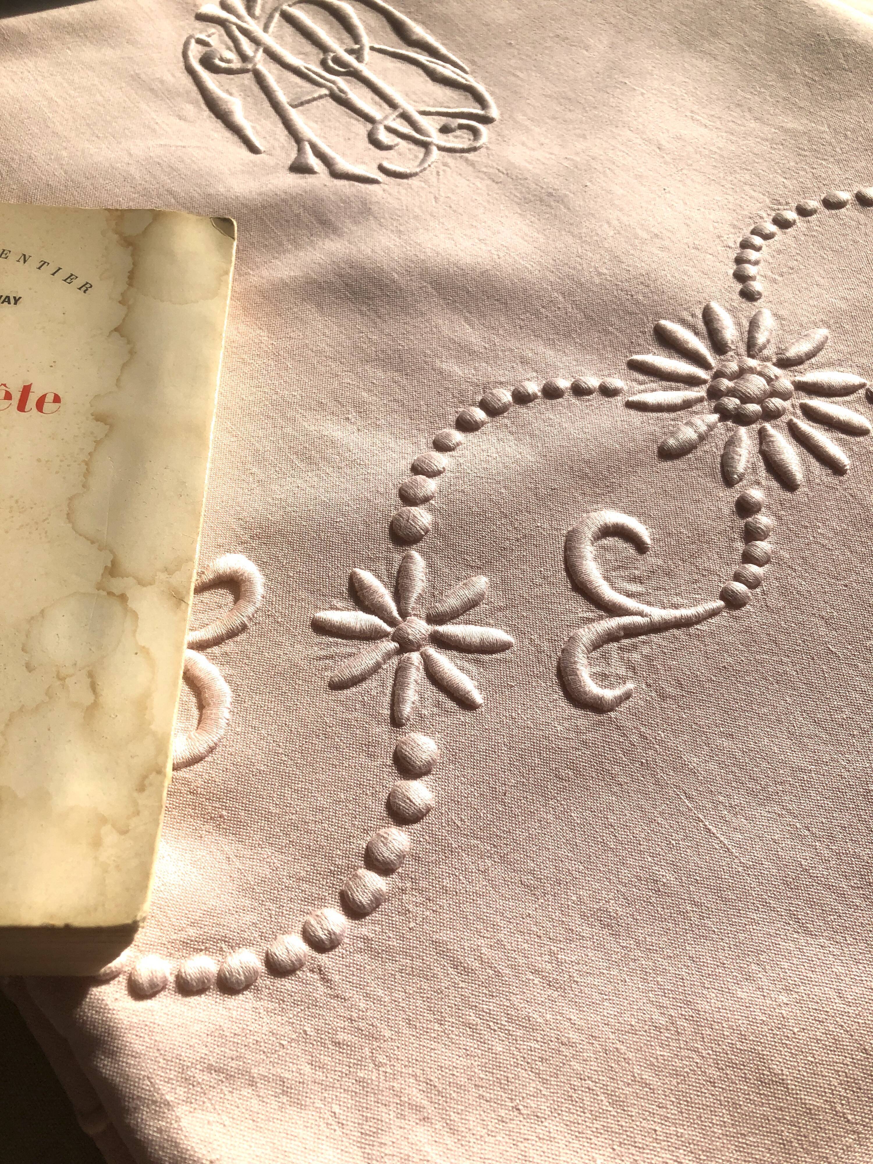 Old linen and cotton sheet dyed in baby pink