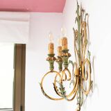 Large Italian wall lamp in gold and green metal. 90s