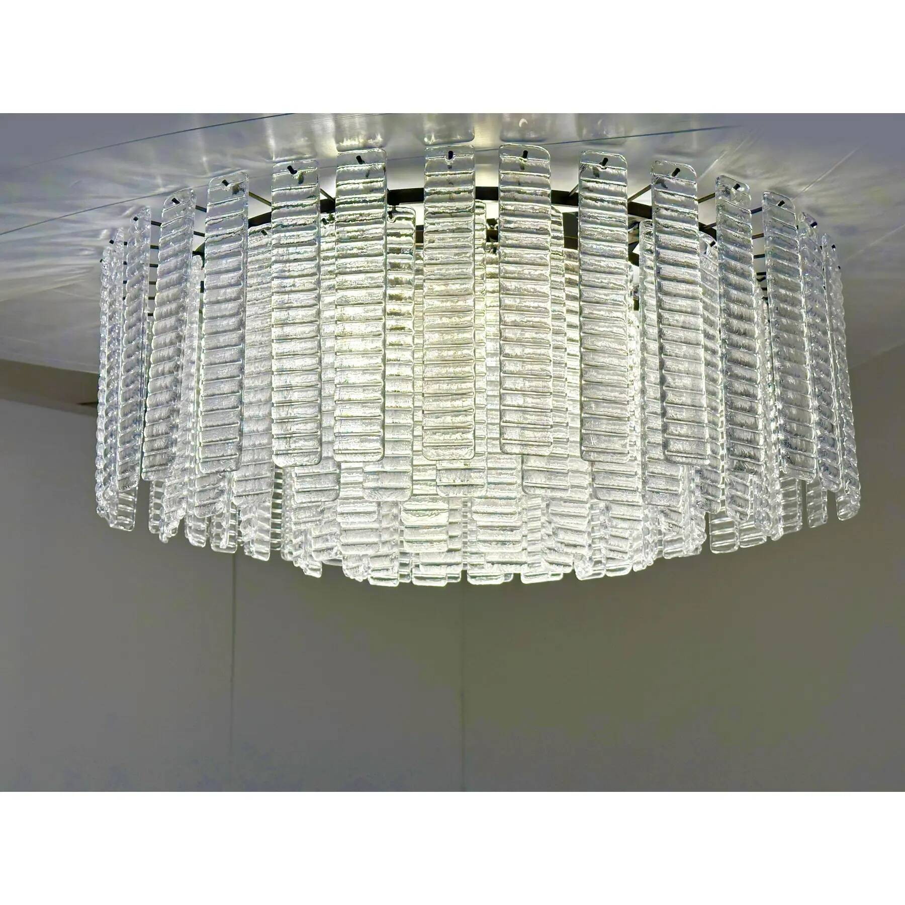 Contemporary Modern Clear Strips “Listelli” Murano Glass Burnish Flush Moun