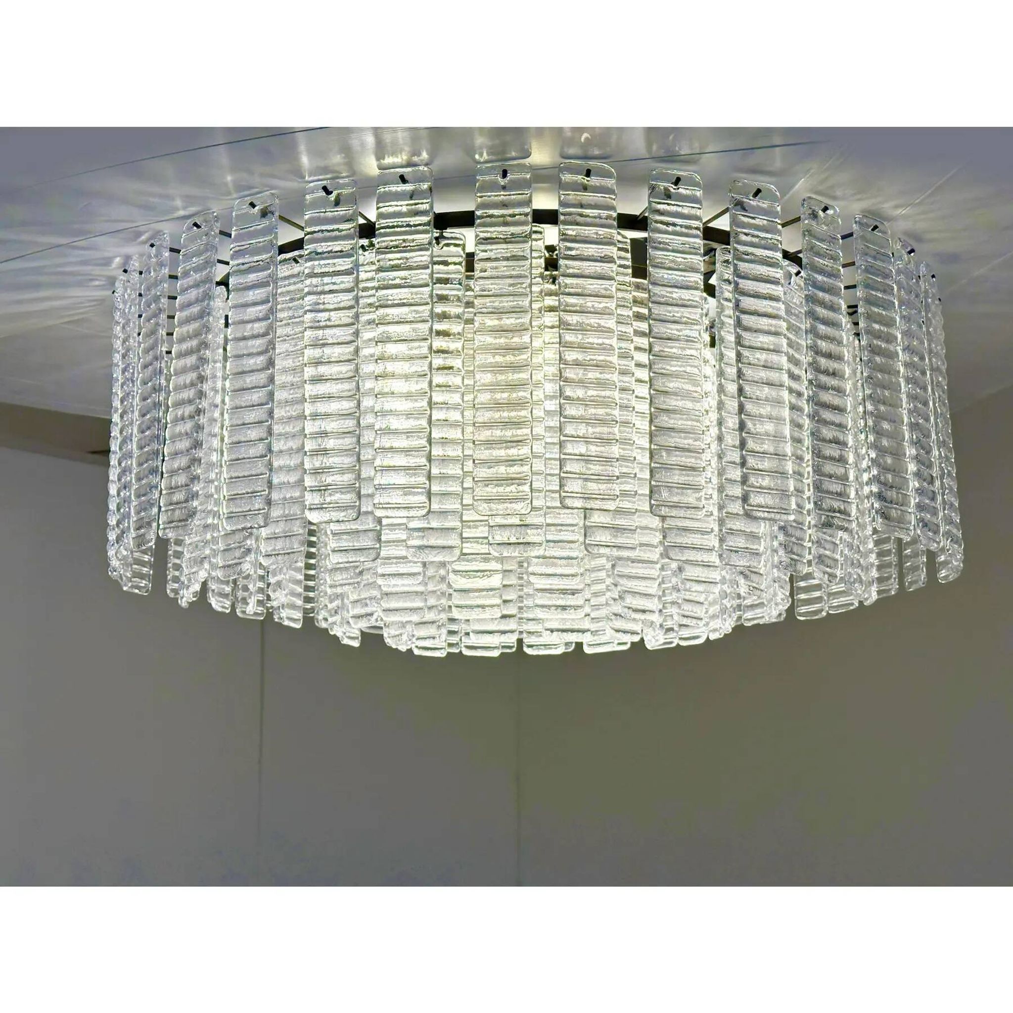 Contemporary Modern Clear Strips “Listelli” Murano Glass Burnish Flush Moun