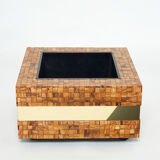 Table bar or planter marquetry of brass olive wood by Sandro Petti 1970