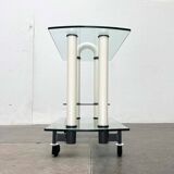 Postmodern Italian bar cart in glass and metal by Metalnova, 1980s.