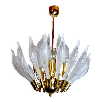 Venini's floral chandelier, murano glass leaves, Italy, 1970