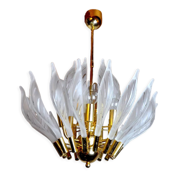 Venini's floral chandelier, murano glass leaves, Italy, 1970