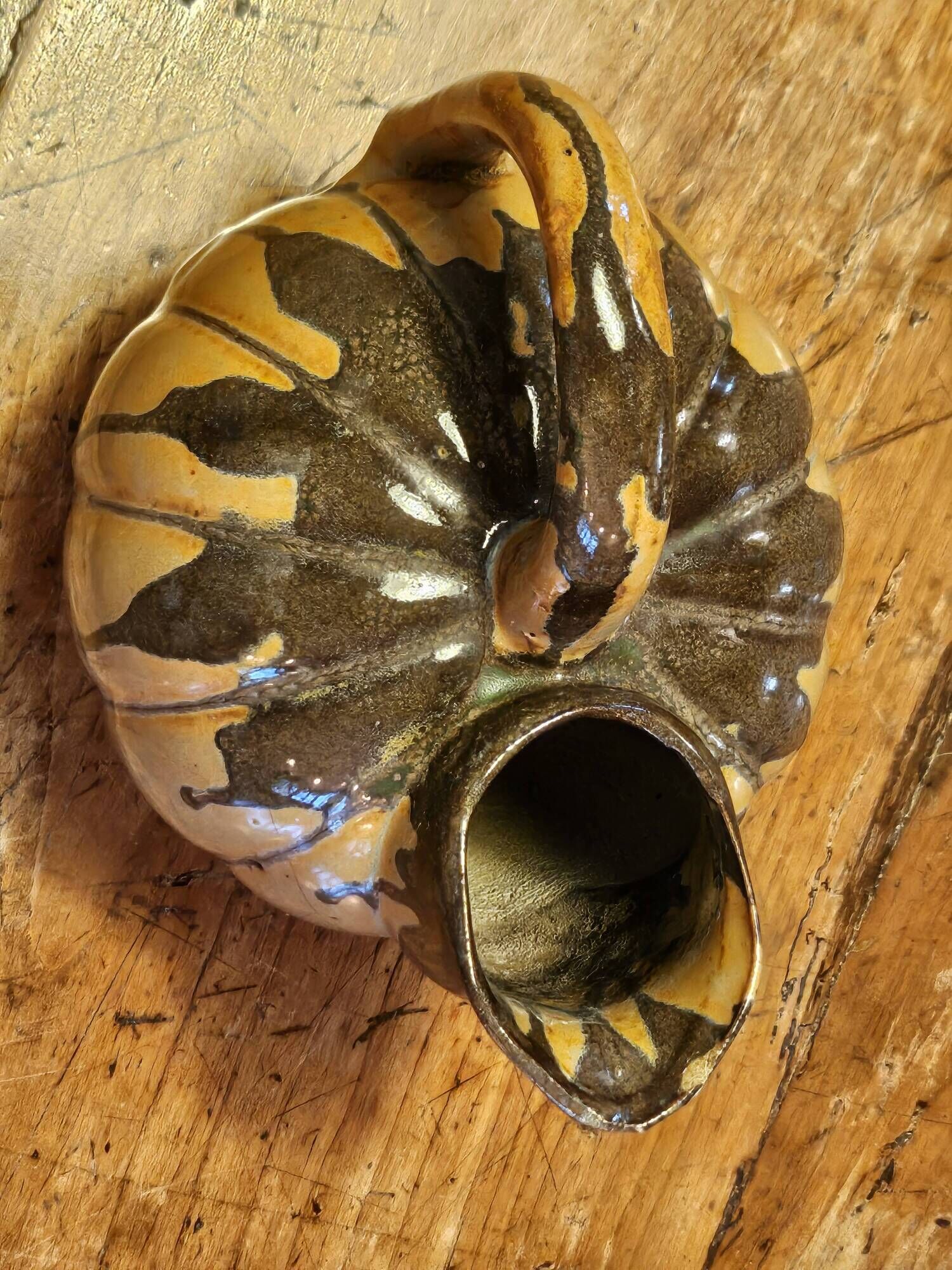 Vintage glazed terracotta pumpkin jug, 1930s