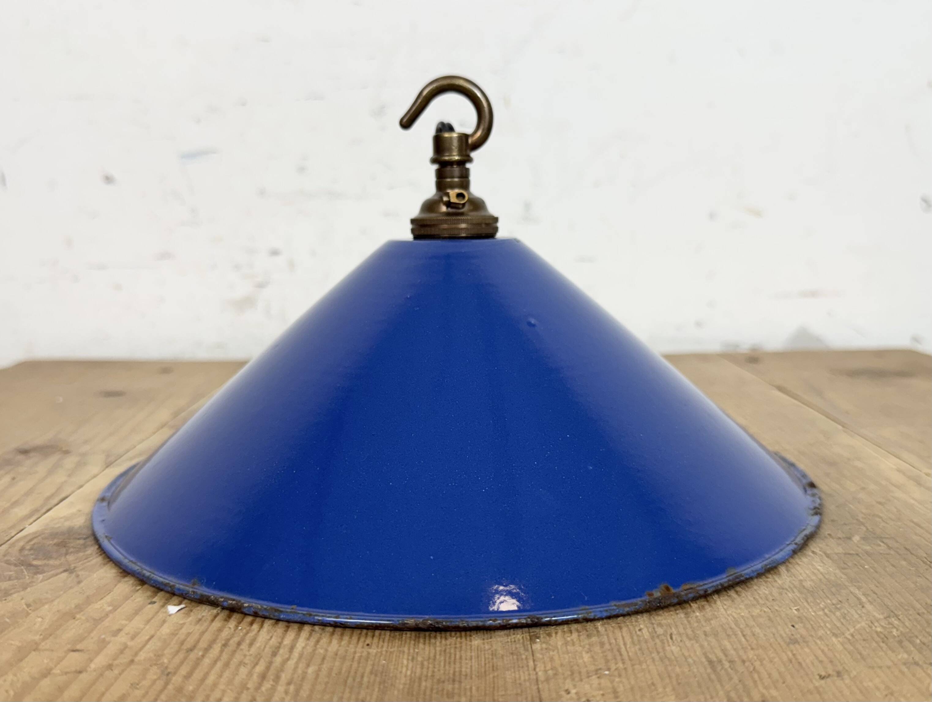 Industrial Blue Enamel Factory Pendant Lamp, 1950s