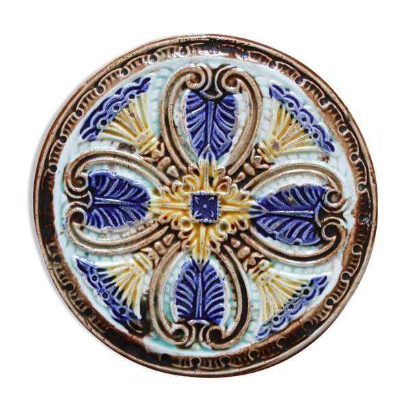 Dessous de bouteille / dessous de plat faïence en barbotine art nouveau fin XIXe début XXe