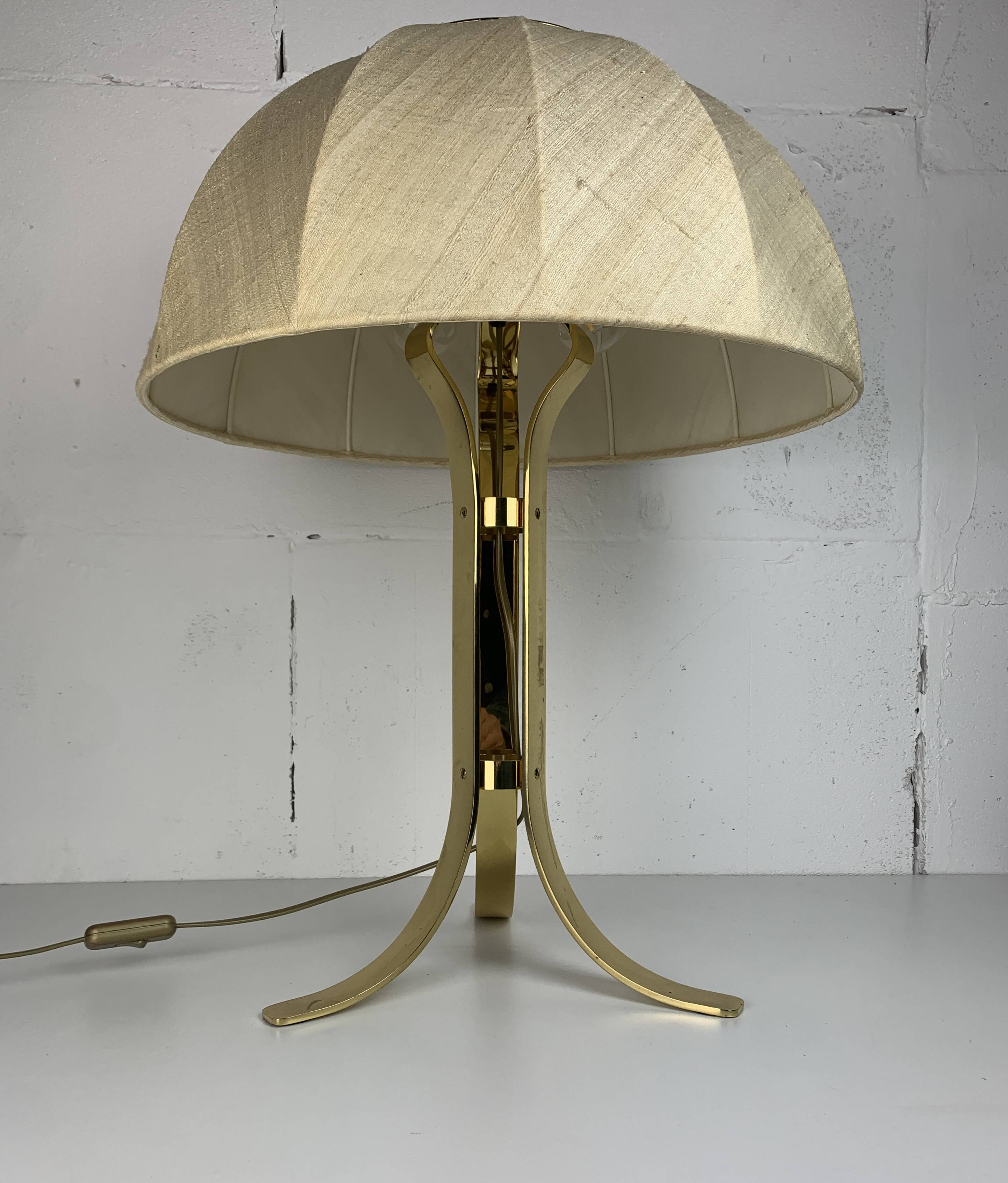 Large ( 65 cm ) midcentury brass space age mushroom table lamp, 1960s