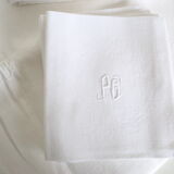 Rectangular damask cotton case and its 11 towels, PG monogram, vintage