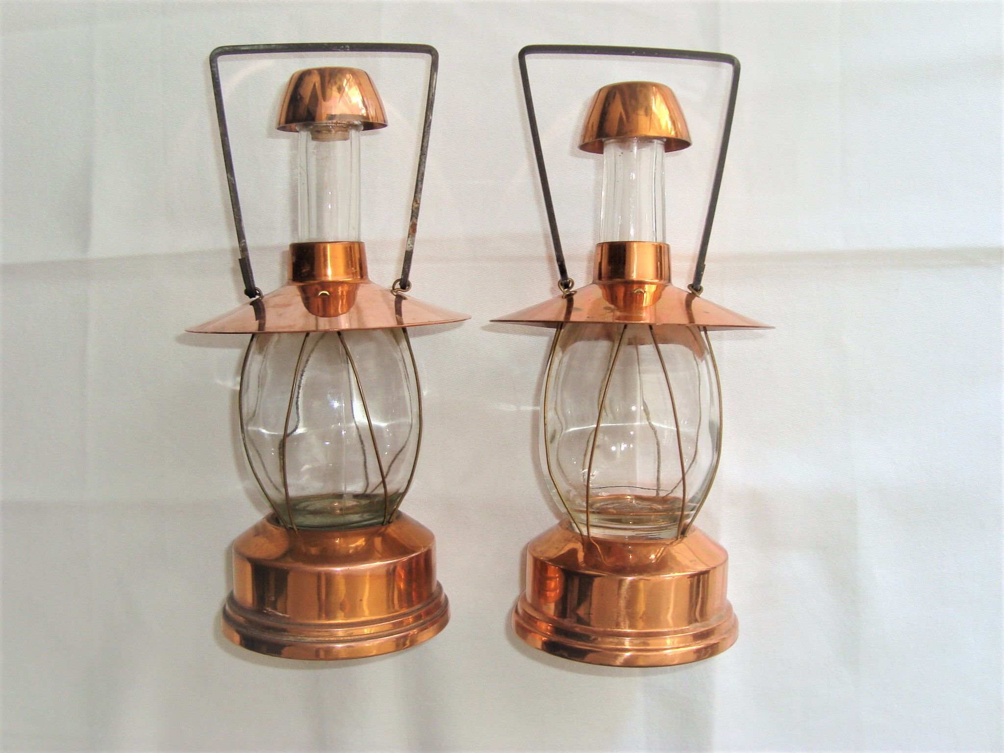 Pair bottles carafes bottles musical lantern vintage copper 60