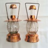 Paire bouteilles lanterne musicales cuivre vintage 60