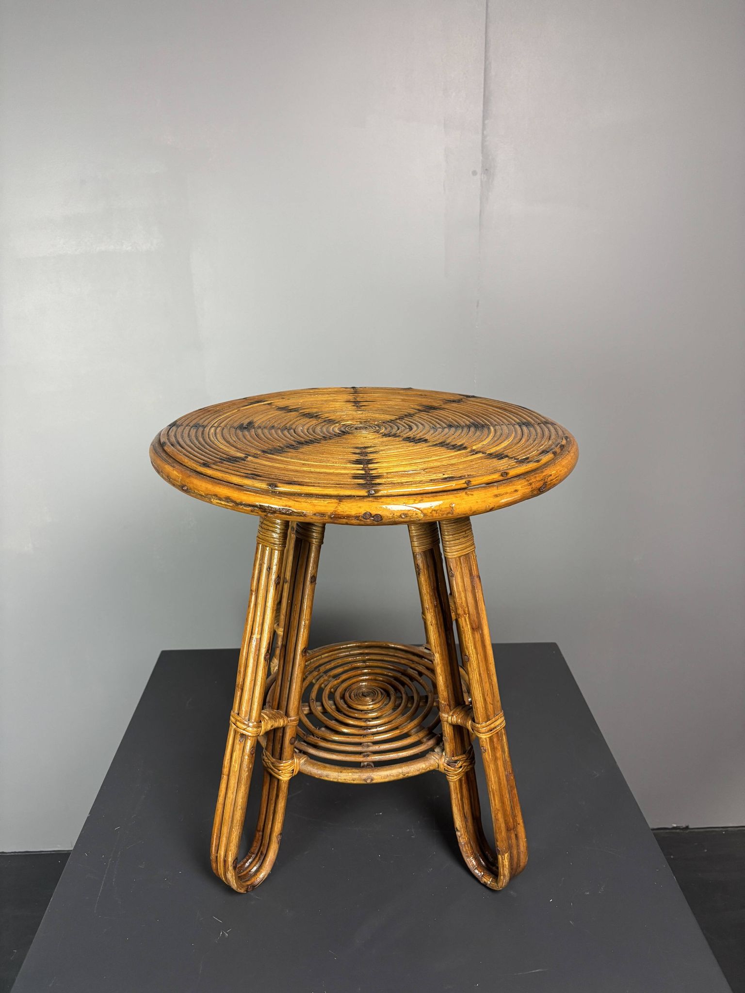 Mid-Century Italian pencil reed rattan side or occasional table, ca 1950s